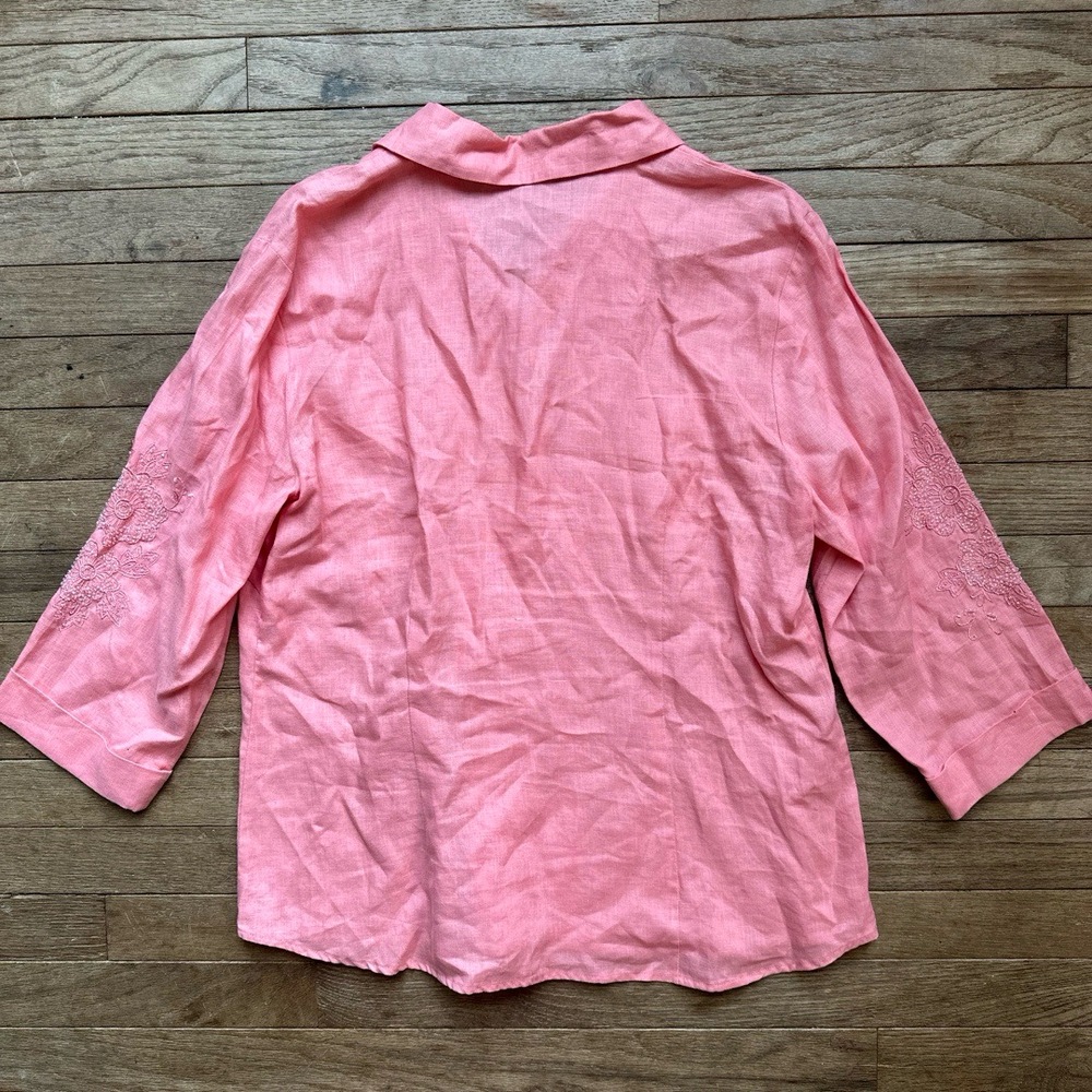 Edward Button Up Shirt Womens Large Embroidered Beaded 100% Linen Pink Vintage - Picture 7 of 7